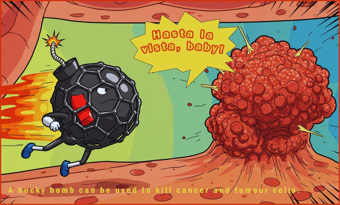 Image shows a bucky bomb targeting cancerous cells